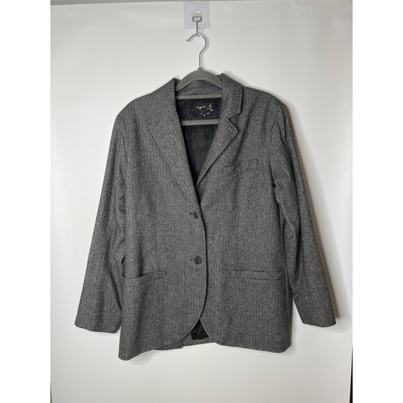 Agnes‎ B Wool Blend 2 Button Herringbone Blazer Jacket Gray Size 2 Flaw in Arm - Picture 1 of 10